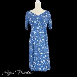 He Loves Me He Loves Me Not Midi Blue Floral V Neck Dress